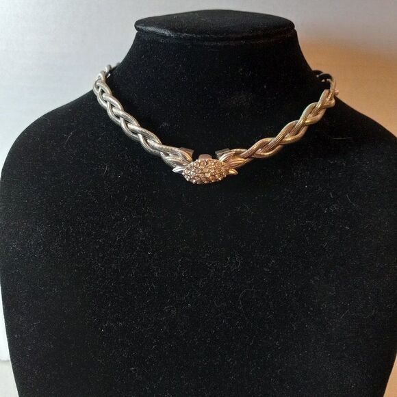 Three strand snake braided unique clasp choker necklace - Picture 1 of 8